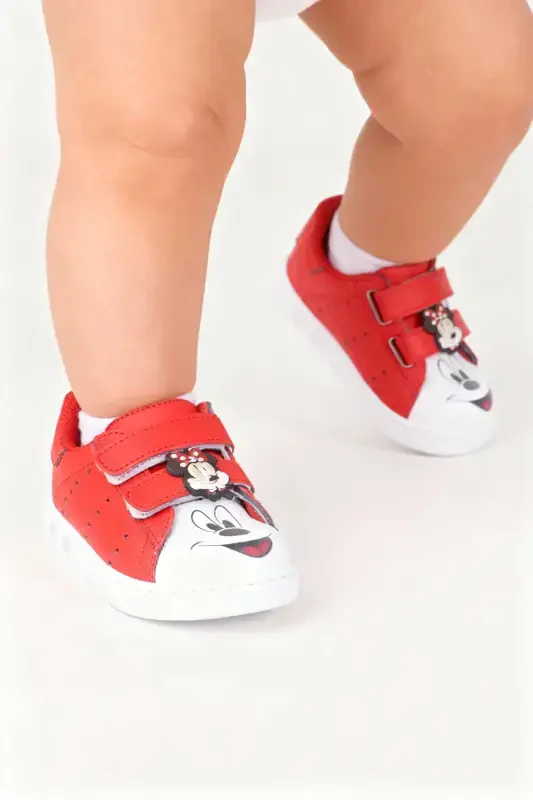 Ilk Qadam Poyafzali Qiz Bebek Ilk Qadam Poyafzali Ortopedik Ilk Qadam Poyafzali İşikli Mickey Mouse-Qizil - SÜPERLAND