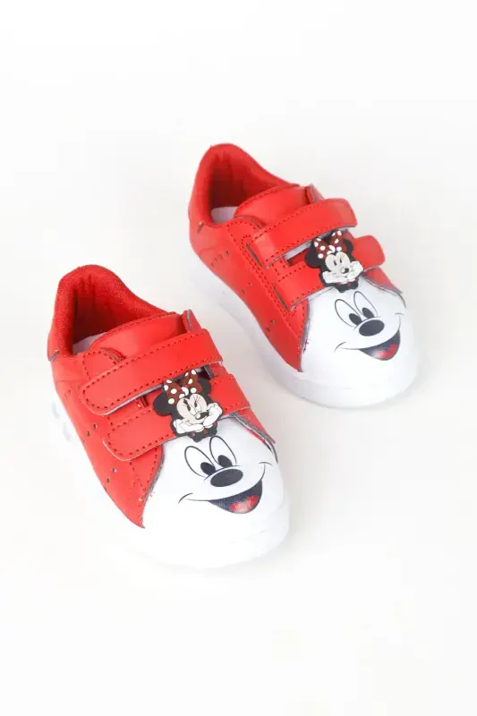 Ilk Qadam Poyafzali Qiz Bebek Ilk Qadam Poyafzali Ortopedik Ilk Qadam Poyafzali İşikli Mickey Mouse-Qizil - 7