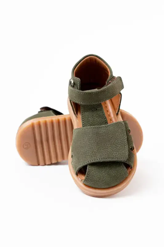 İlkadım - Baby Genuine Leather Orthopedic Sandal - Khaki - 4