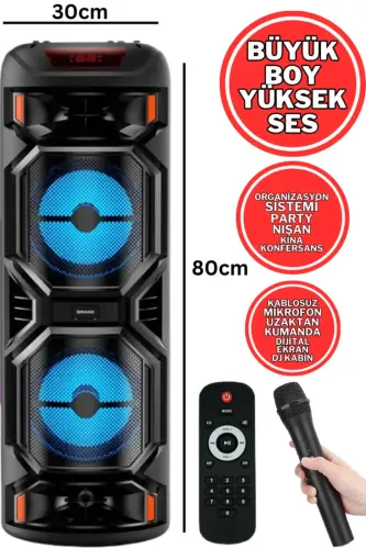 Illuminated Large Party Box Bluetooth Speaker Portable Rechargeable Sound System with RADIO Karaoke Mic - 1