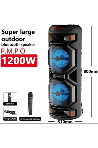 Illuminated Large Party Box Bluetooth Speaker Portable Rechargeable Sound System with RADIO Karaoke Mic - MILA (1)