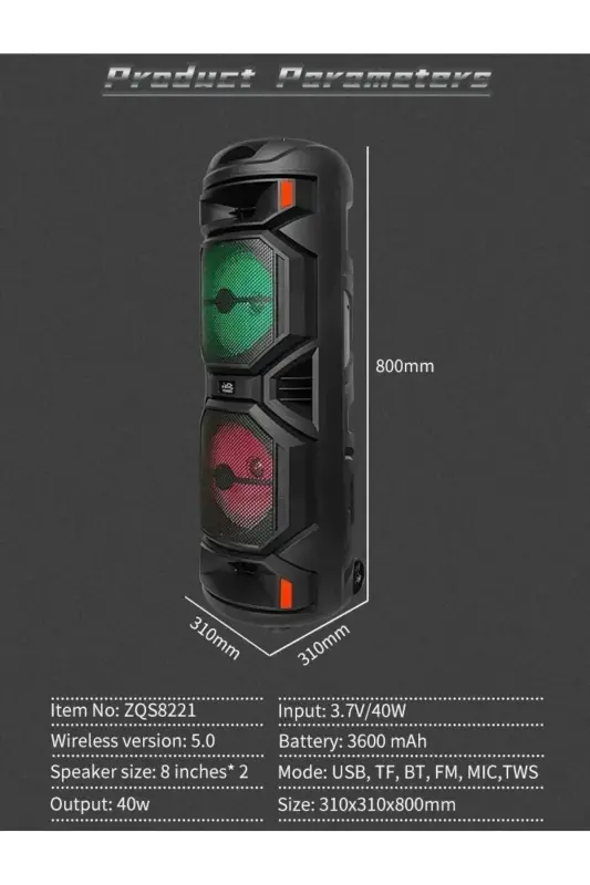 Illuminated Large Party Box Bluetooth Speaker Portable Rechargeable Sound System with RADIO Karaoke Mic - 6