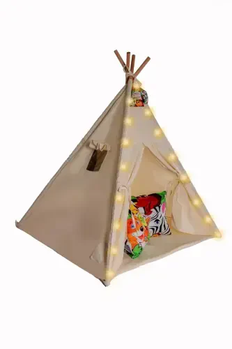 Illuminated Organic Native American Play Tent Wooden Activity Area Thick Padded Playhouse - BILA BABY (1)