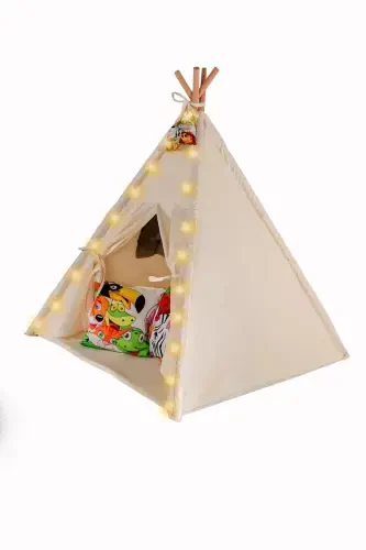 Illuminated Organic Native American Play Tent Wooden Activity Area Thick Padded Playhouse - 3