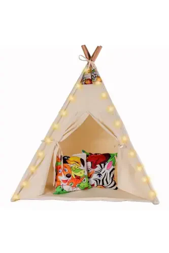 Illuminated Organic Native American Play Tent Wooden Activity Area Thick Padded Playhouse - 4