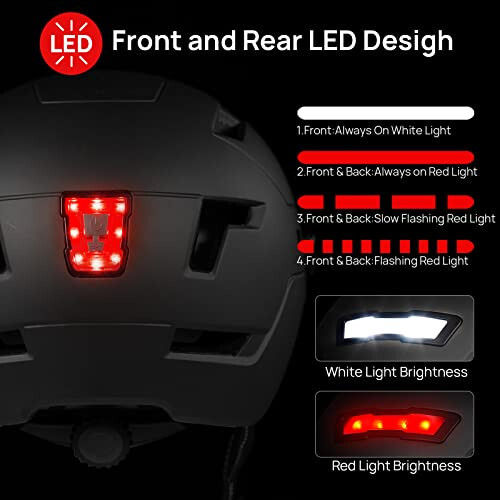 ILM Adult Bike Helmet with USB Rechargeable LED Front and Back Light Mountain&Road Bicycle Helmets for Men Women Removable Goggle Cycling Helmet E3-10L(Matte Black, Large/X-Large) - 2