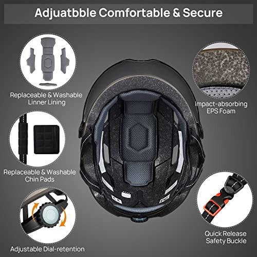 ILM Adult Bike Helmet with USB Rechargeable LED Front and Back Light Mountain&Road Bicycle Helmets for Men Women Removable Goggle Cycling Helmet E3-10L(Matte Black, Large/X-Large) - 5