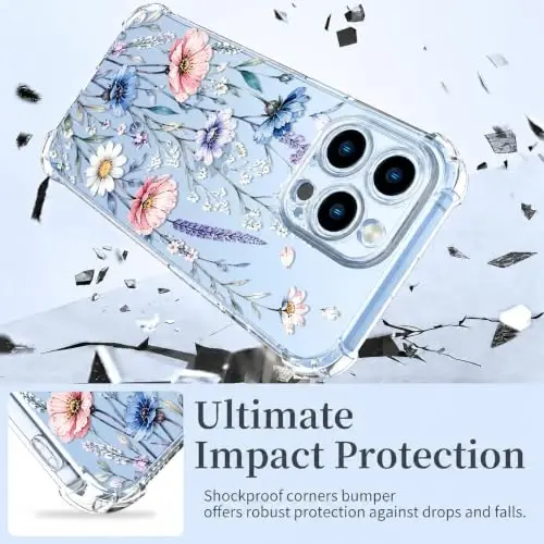 ilnehc Case for iPhone 13 Pro 6.1, Clear Floral Case-Blushing Meadow | Screen Protector Included | Camera Protection | Women & Girls | Soft TPU - 3