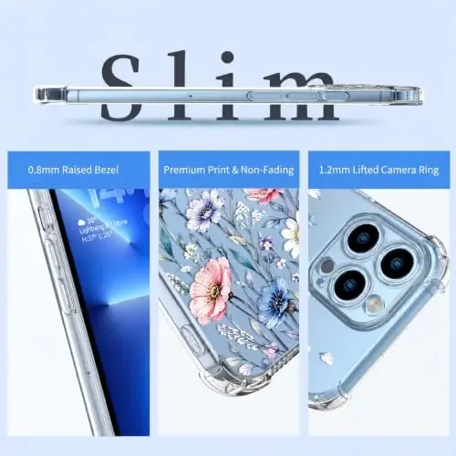ilnehc Case for iPhone 13 Pro 6.1, Clear Floral Case-Blushing Meadow | Screen Protector Included | Camera Protection | Women & Girls | Soft TPU - 6