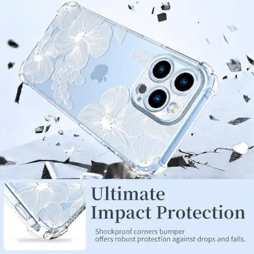 ilnehc Case for iPhone 13 Pro 6.1, Clear Floral Case-Flower-2/White | Screen Protector Included | Camera Protection | Women & Girls | Soft TPU - 3