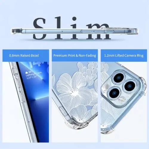 ilnehc Case for iPhone 13 Pro 6.1, Clear Floral Case-Flower-2/White | Screen Protector Included | Camera Protection | Women & Girls | Soft TPU - 6
