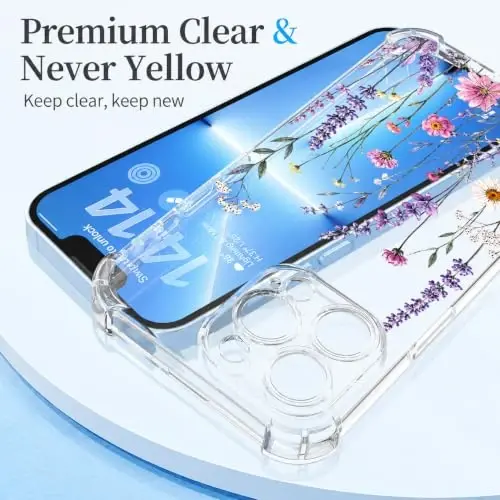 ilnehc Case for iPhone 13 Pro 6.1, Clear Floral Case-Lavender Garden | Screen Protector Included | Camera Protection | Women & Girls | Soft TPU - 5