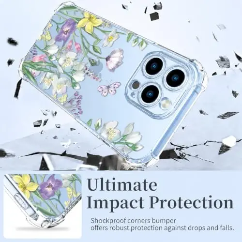 ilnehc Case for iPhone 13 Pro 6.1, Clear Floral Case-Lotus Summer | Screen Protector Included | Camera Protection | Women & Girls | Soft TPU - 3