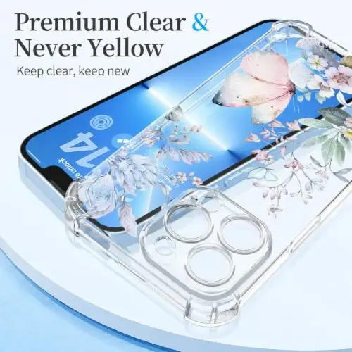 ilnehc Case for iPhone 13 Pro 6.1, Clear Floral Case-Magic Butterfly | Screen Protector Included | Camera Protection | Women & Girls | Soft TPU - 5