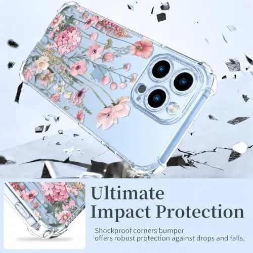 ilnehc Case for iPhone 13 Pro 6.1, Clear Floral Case-Mallow/Pink | Screen Protector Included | Camera Protection | Women & Girls | Soft TPU - 3
