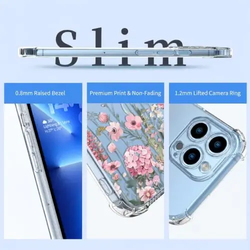 ilnehc Case for iPhone 13 Pro 6.1, Clear Floral Case-Mallow/Pink | Screen Protector Included | Camera Protection | Women & Girls | Soft TPU - 6