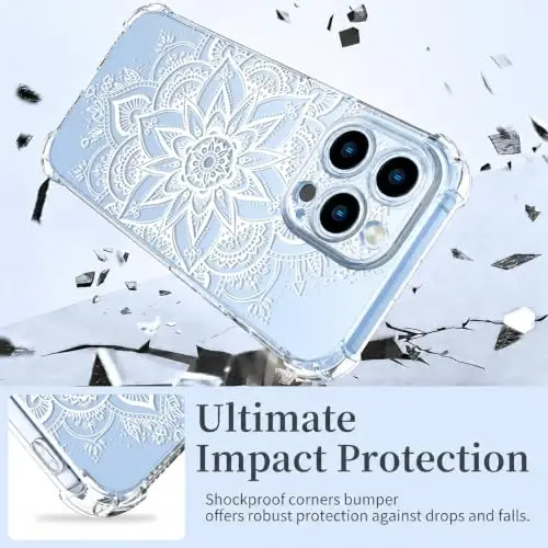 ilnehc Case for iPhone 13 Pro 6.1, Clear Floral Case-Mandala | Screen Protector Included | Camera Protection | Women & Girls | Soft TPU - 3
