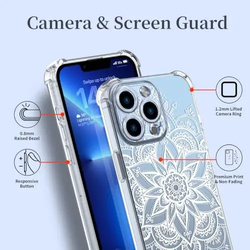 ilnehc Case for iPhone 13 Pro 6.1, Clear Floral Case-Mandala | Screen Protector Included | Camera Protection | Women & Girls | Soft TPU - 4