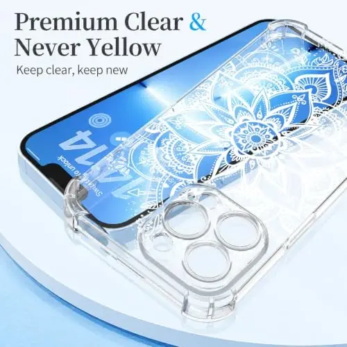 ilnehc Case for iPhone 13 Pro 6.1, Clear Floral Case-Mandala | Screen Protector Included | Camera Protection | Women & Girls | Soft TPU - 5