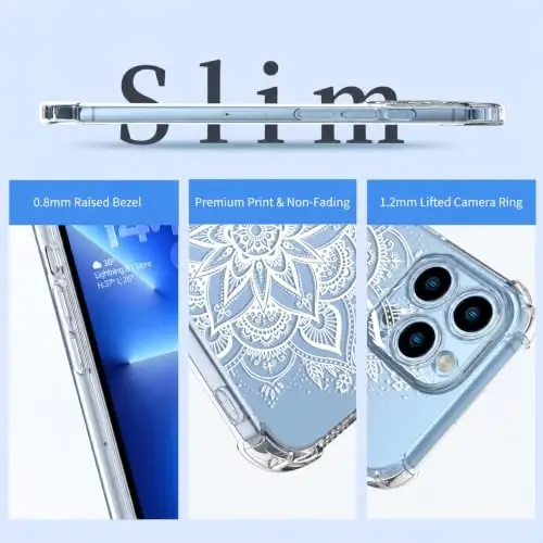 ilnehc Case for iPhone 13 Pro 6.1, Clear Floral Case-Mandala | Screen Protector Included | Camera Protection | Women & Girls | Soft TPU - 6