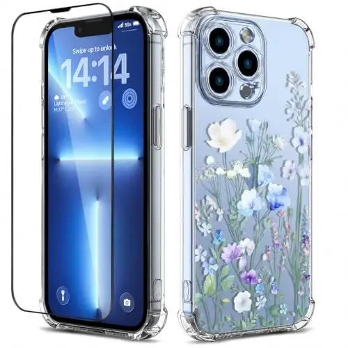 ilnehc Case for iPhone 13 Pro 6.1, Clear Floral Case-Oriental Lily | Screen Protector Included | Camera Protection | Women & Girls | Soft TPU - ILNEHC