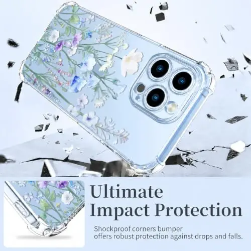 ilnehc Case for iPhone 13 Pro 6.1, Clear Floral Case-Oriental Lily | Screen Protector Included | Camera Protection | Women & Girls | Soft TPU - 3
