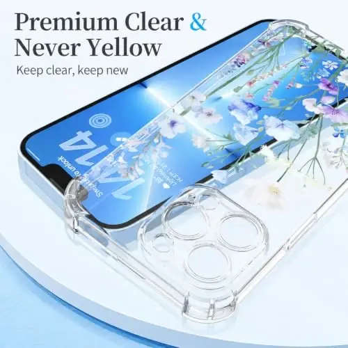 ilnehc Case for iPhone 13 Pro 6.1, Clear Floral Case-Oriental Lily | Screen Protector Included | Camera Protection | Women & Girls | Soft TPU - 5