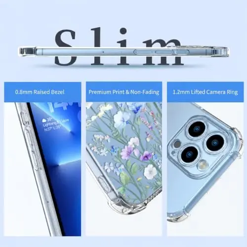 ilnehc Case for iPhone 13 Pro 6.1, Clear Floral Case-Oriental Lily | Screen Protector Included | Camera Protection | Women & Girls | Soft TPU - 6