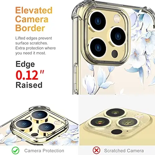 ilnehc Case for iPhone 13 Pro 6.1,Clear Floral Case-Hibiscus/Blue | Screen Protector Included | Camera Protection | Women & Girls | Soft TPU - 5