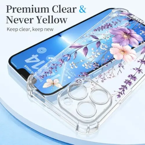 ilnehc Case for iPhone 13 Pro Max,Clear Floral Case-Butterfly Meadow | Screen Protector Included | Camera Protection | Women & Girls | Soft TPU - 5