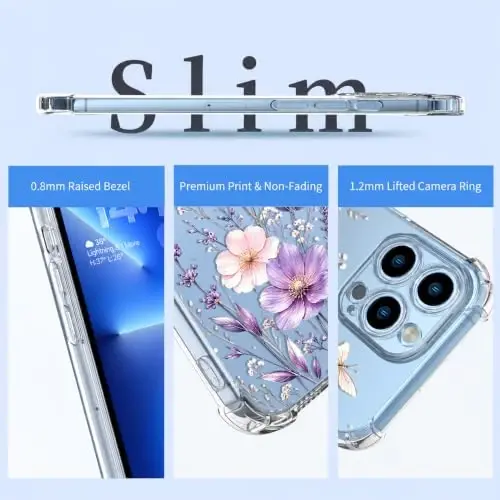 ilnehc Case for iPhone 13 Pro Max,Clear Floral Case-Butterfly Meadow | Screen Protector Included | Camera Protection | Women & Girls | Soft TPU - 6
