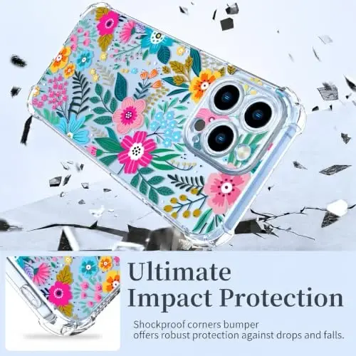 ilnehc Case for iPhone 13 Pro Max,Clear Floral Case-Colorful Blooming | Screen Protector Included | Camera Protection | Women & Girls | Soft TPU - 3