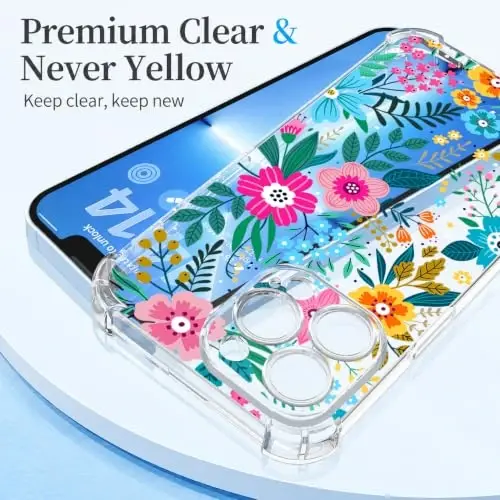ilnehc Case for iPhone 13 Pro Max,Clear Floral Case-Colorful Blooming | Screen Protector Included | Camera Protection | Women & Girls | Soft TPU - 5