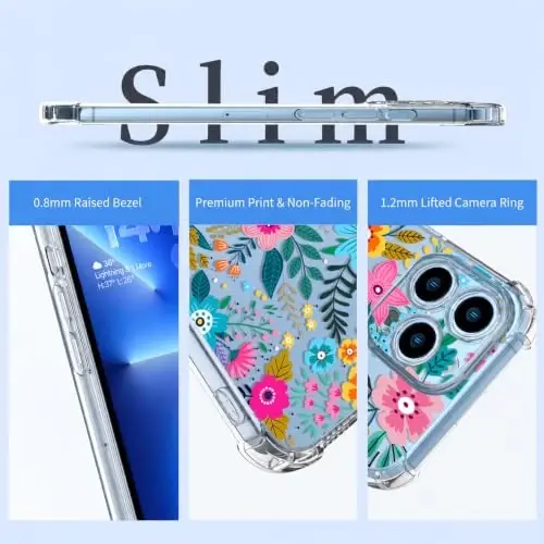 ilnehc Case for iPhone 13 Pro Max,Clear Floral Case-Colorful Blooming | Screen Protector Included | Camera Protection | Women & Girls | Soft TPU - 6
