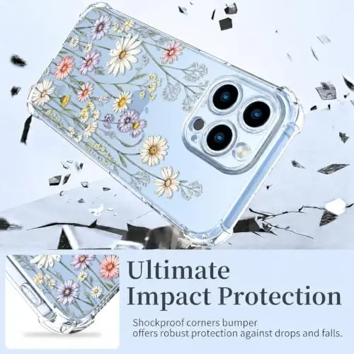 ilnehc Case for iPhone 13 Pro Max,Clear Floral Case-Daisy Meadow | Screen Protector Included | Camera Protection | Women & Girls | Soft TPU - 3