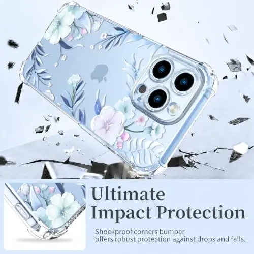 ilnehc Case for iPhone 13 Pro Max,Clear Floral Case-Hibiscus | Screen Protector Included | Camera Protection | Women & Girls | Soft TPU - 3