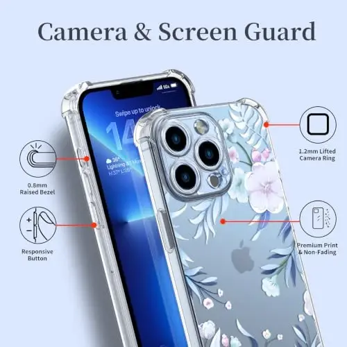 ilnehc Case for iPhone 13 Pro Max,Clear Floral Case-Hibiscus | Screen Protector Included | Camera Protection | Women & Girls | Soft TPU - 4