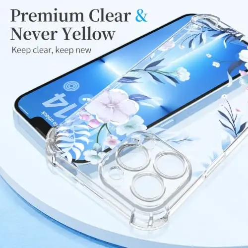 ilnehc Case for iPhone 13 Pro Max,Clear Floral Case-Hibiscus | Screen Protector Included | Camera Protection | Women & Girls | Soft TPU - 5