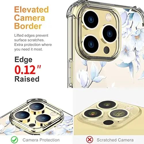 ilnehc Case for iPhone 13 Pro Max,Clear Floral Case-Hibiscus/Blue | Screen Protector Included | Camera Protection | Women & Girls | Soft TPU - 4