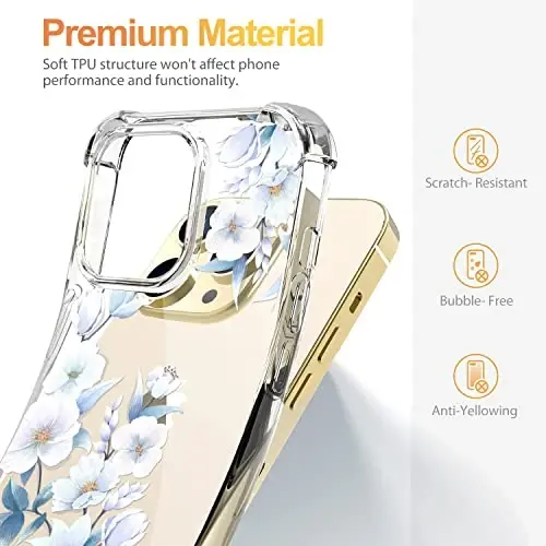 ilnehc Case for iPhone 13 Pro Max,Clear Floral Case-Hibiscus/Blue | Screen Protector Included | Camera Protection | Women & Girls | Soft TPU - 6