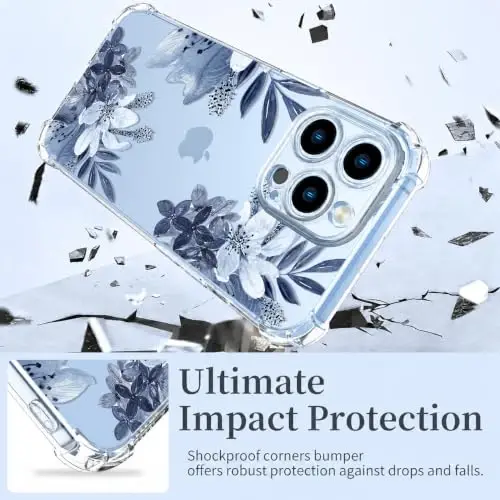ilnehc Case for iPhone 13 Pro Max,Clear Floral Case-Ink Painting | Screen Protector Included | Camera Protection | Women & Girls | Soft TPU - 3