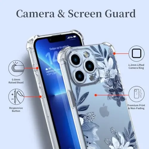 ilnehc Case for iPhone 13 Pro Max,Clear Floral Case-Ink Painting | Screen Protector Included | Camera Protection | Women & Girls | Soft TPU - 4