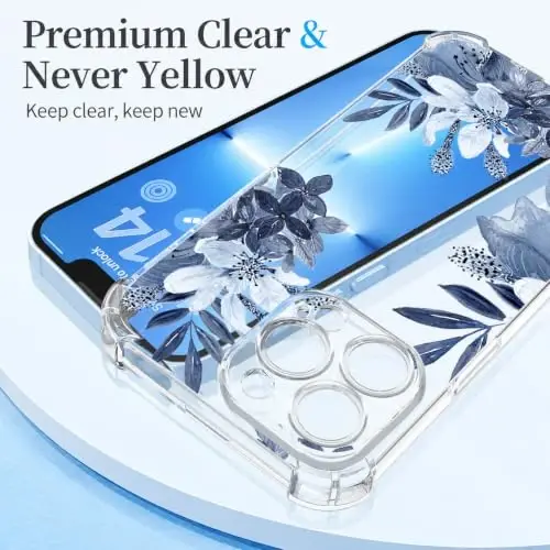 ilnehc Case for iPhone 13 Pro Max,Clear Floral Case-Ink Painting | Screen Protector Included | Camera Protection | Women & Girls | Soft TPU - 5