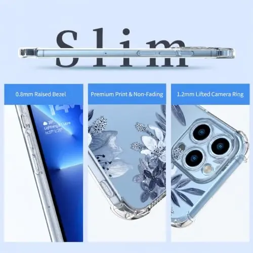 ilnehc Case for iPhone 13 Pro Max,Clear Floral Case-Ink Painting | Screen Protector Included | Camera Protection | Women & Girls | Soft TPU - 6