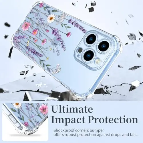 ilnehc Case for iPhone 13 Pro Max,Clear Floral Case-Lavender Garden | Screen Protector Included | Camera Protection | Women & Girls | Soft TPU - 3