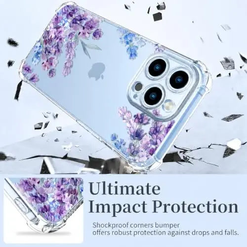 ilnehc Case for iPhone 13 Pro Max,Clear Floral Case-Lavender/Purple | Screen Protector Included | Camera Protection | Women & Girls | Soft TPU - 3
