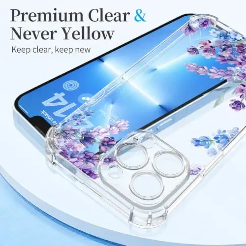 ilnehc Case for iPhone 13 Pro Max,Clear Floral Case-Lavender/Purple | Screen Protector Included | Camera Protection | Women & Girls | Soft TPU - 5