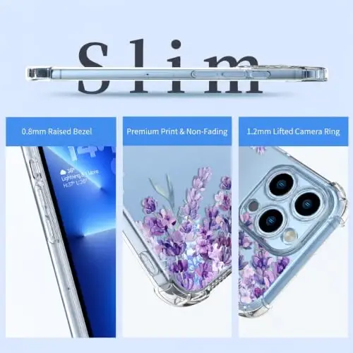 ilnehc Case for iPhone 13 Pro Max,Clear Floral Case-Lavender/Purple | Screen Protector Included | Camera Protection | Women & Girls | Soft TPU - 6