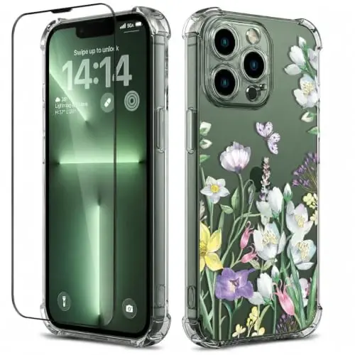 ilnehc Case for iPhone 13 Pro Max,Clear Floral Case-Lotus Summer | Screen Protector Included | Camera Protection | Women & Girls | Soft TPU - 1