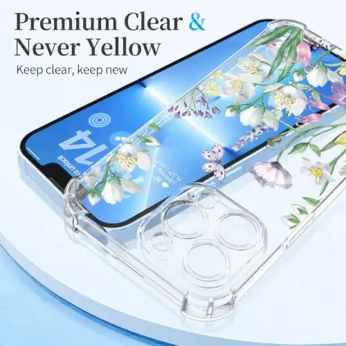 ilnehc Case for iPhone 13 Pro Max,Clear Floral Case-Lotus Summer | Screen Protector Included | Camera Protection | Women & Girls | Soft TPU - 5